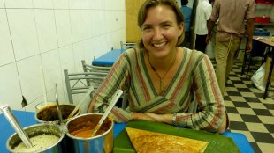 time for you top this dosa with sambar and dig in.