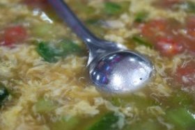 Yummy egg fall soup in Asia.